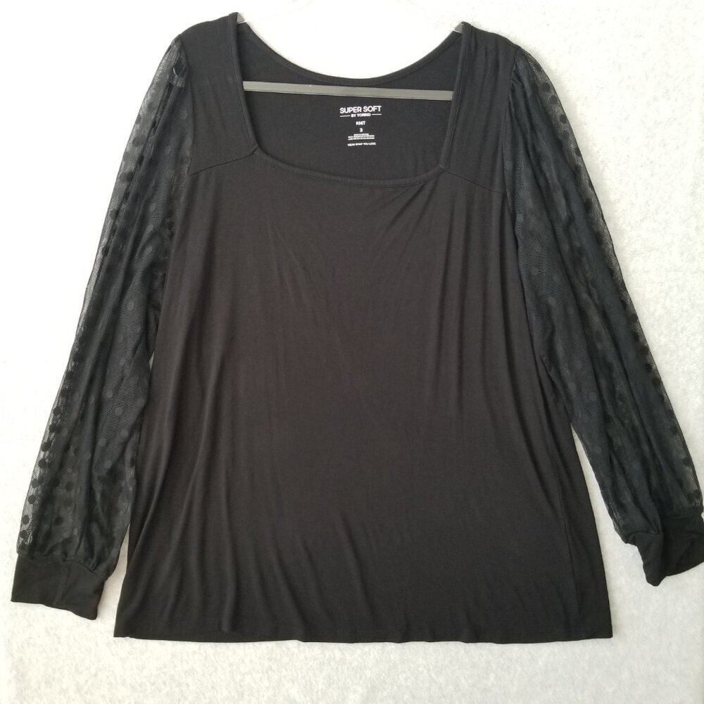 Torrid Black Super Soft Knit Dot Mesh Long Sleeve Top Whimsigoth Witchy Fairy 3X
